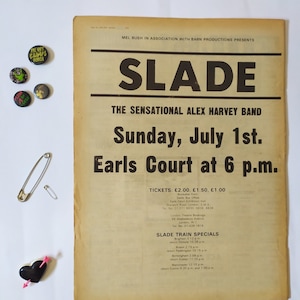 Anúncio/poster Slade original de 1973, pôster vintage raro, pôster de rock ao vivo do concerto Slade, punk, nova onda, impressão de papel vintage de glam rock