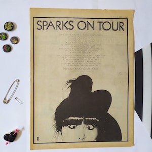 Original 1974 Sparks Advert/Poster, Rare Vintage Poster, Sparks &quot;On Tour&quot; LP Rock Poster, Glam New Wave, Vintage Paper Ron & Russell Mael