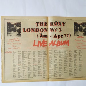 Originale 1977 The ROXY CLUB Double Advert/Poster, Raro Poster Vintage The Roxy "Live Album" Poster, Punk, Wire, Buzzcocks, Sex Pistols Clash