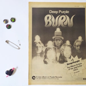 Original 1974 Deep Purple Advert/Poster, Rare Vintage Poster, deep purple &quot;Burn&quot; LP Rock Poster, Glam New Wave, Vintage Paper
