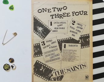 Original 1977 The Saints Advert/Poster, Rare Vintage Poster, The Saints "1,2,3,4 Tour" Rock Poster, Punk, Vintage Paper, Chris Bailey