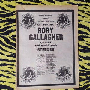 Original 1973 Rory GallagherAdvert Poster, Rare Vintage Poster, &quot;On Tour&quot; Rock Poster, Rock & Roll, Vintage Paper, Rolling Stones