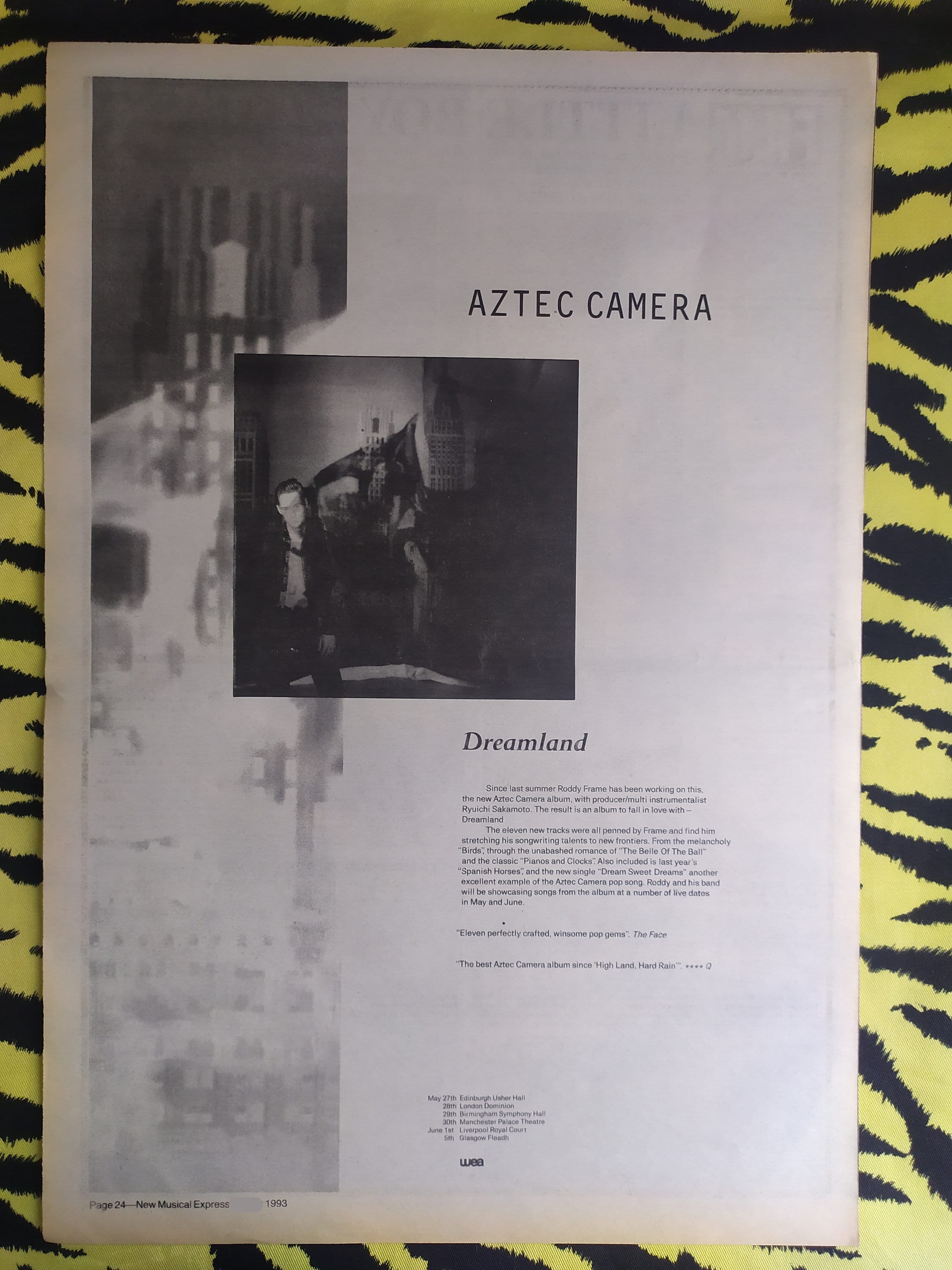Original 1993 Aztec Camera Tour Advert/poster, Rare Vintage Poster ...