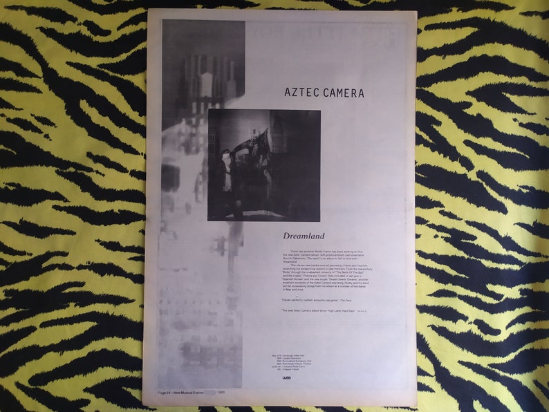 Original 1993 Aztec Camera Tour Advert/poster, Rare Vintage Poster ...