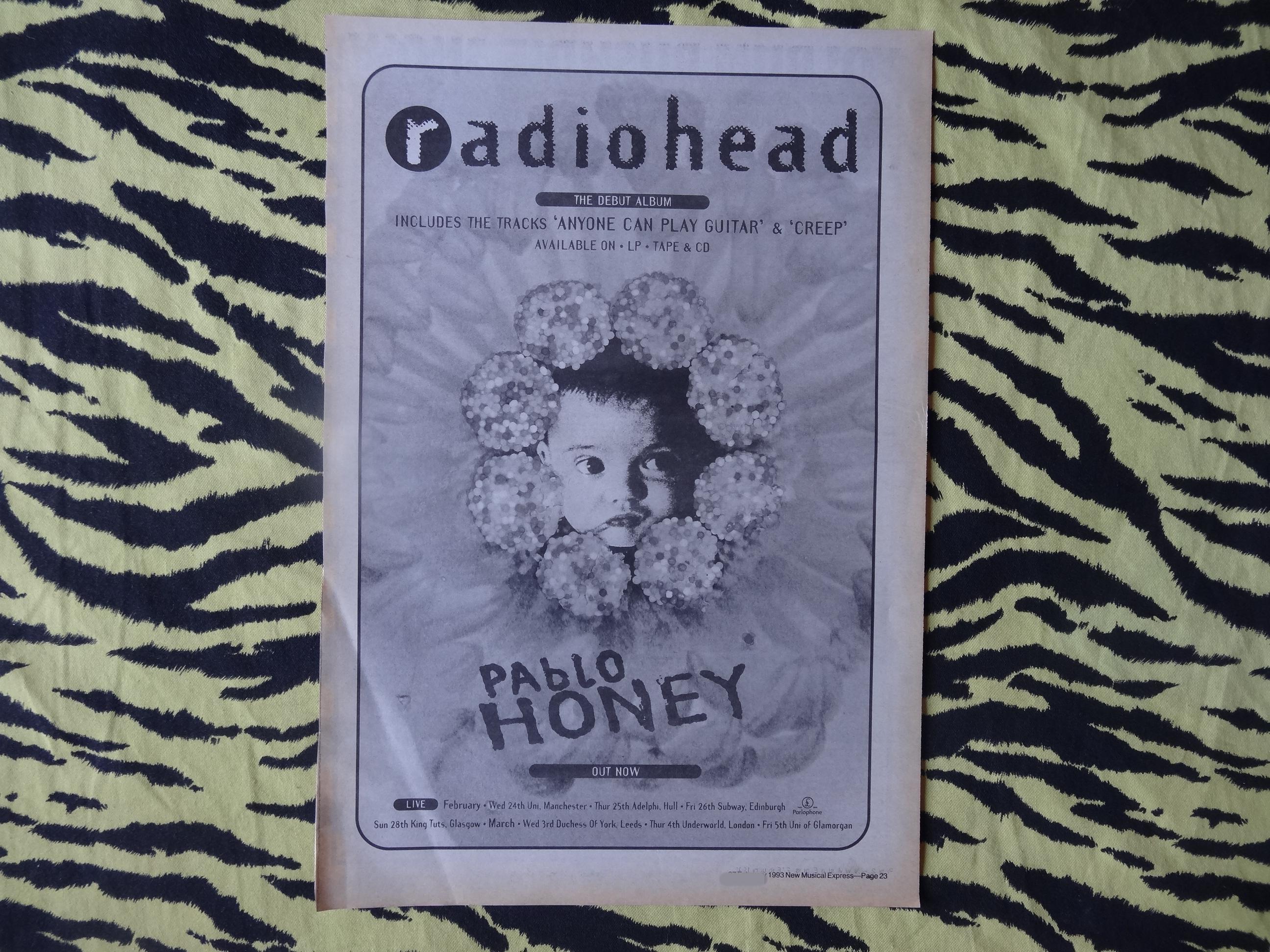 Original 1993 Radiohead Tour Advert/poster, Rare Vintage Poster