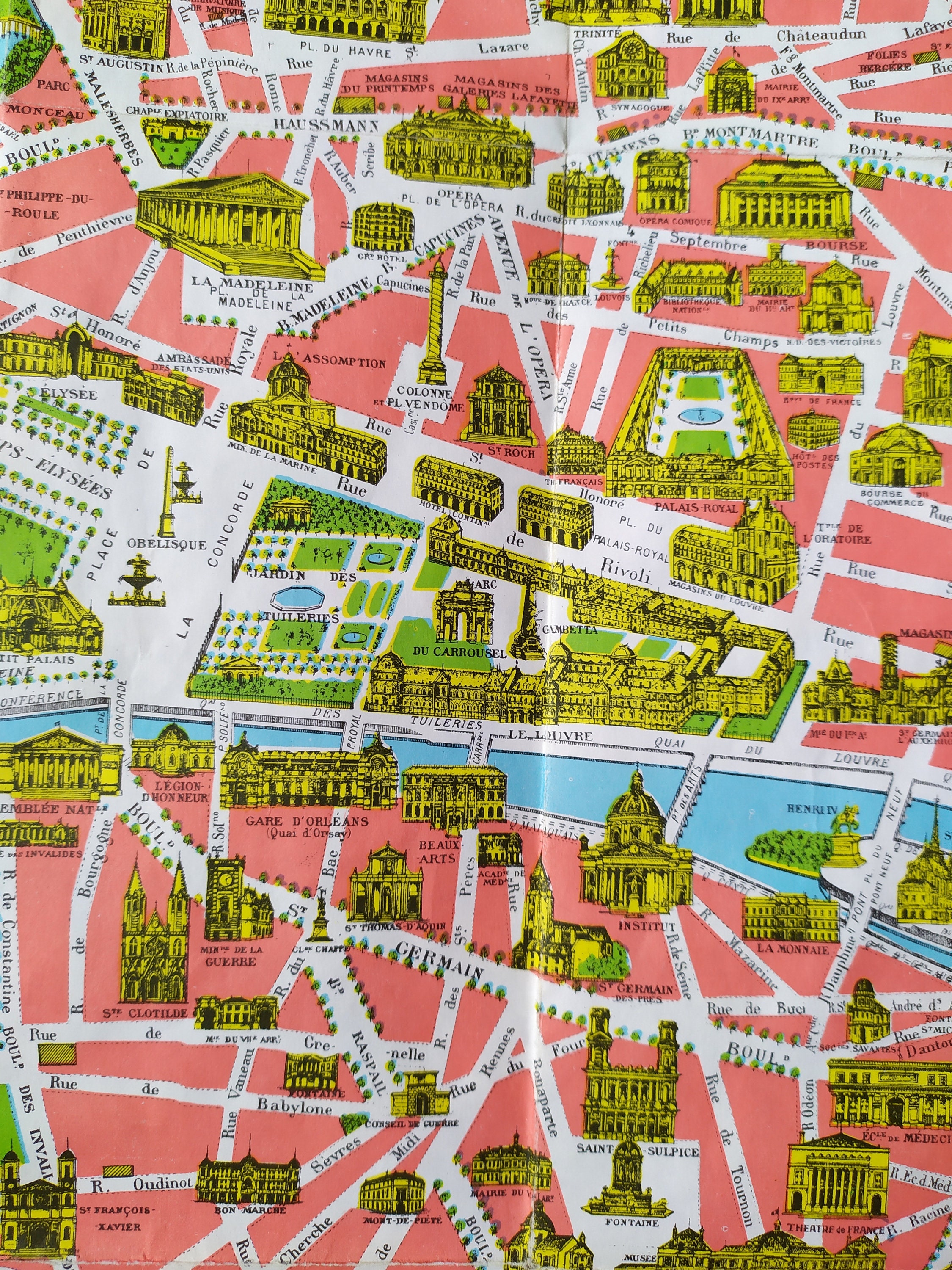 1972 Paris, France Vintage Map Antique Travel Guidebook