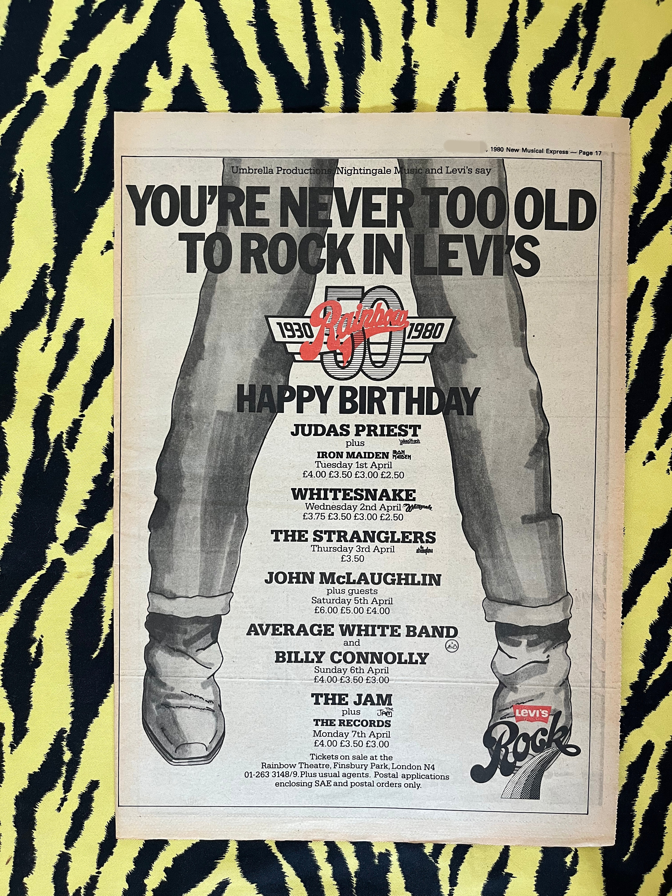 Original 1980 Levi's Rock Advert/poster, Rare Vintage Poster, Rock