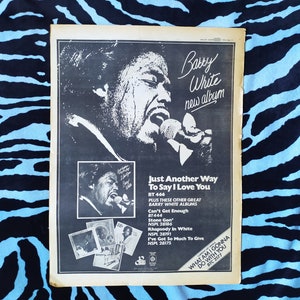 Original 1975 Barry White Advert/Poster, Rare Vintage Poster &quot;New Album&quot; Poster, R&B soul funk disco Ray Charles Marvin Gaye
