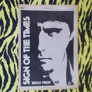 Original 1978 Bryan Ferry Advert/Poster, Rare Vintage Poster, Bryan Ferry &quot;Sign Of The Time&quot; Rock Poster Pop, New Wave, Vintage Paper Print