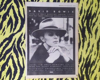 Original 1979 David Bowie Werbung/Poster, seltenes Vintage Poster, David Bowie ""John, I'm Only Dancing" Rock Poster New Wave, Vintage Papierdruck."