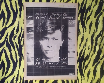 Original 1980 David Bowie Werbung/Poster, seltene Vintage Poster, David Bowie "Fashion" Rock Poster, Punk, New Wave, Vintage Papierdruck