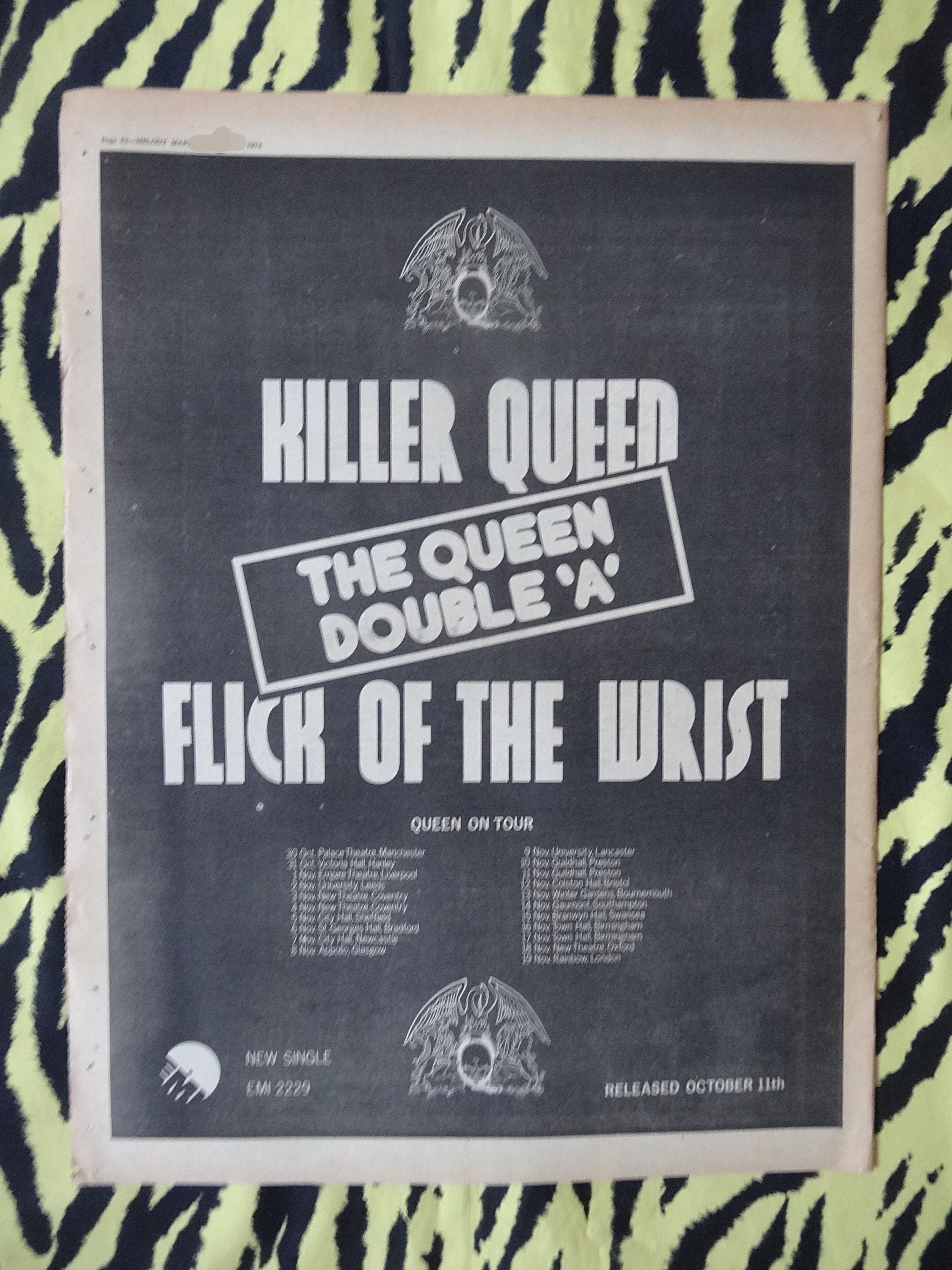 Original 1974 Queen on Tour Advert/poster, Rare Vintage Poster