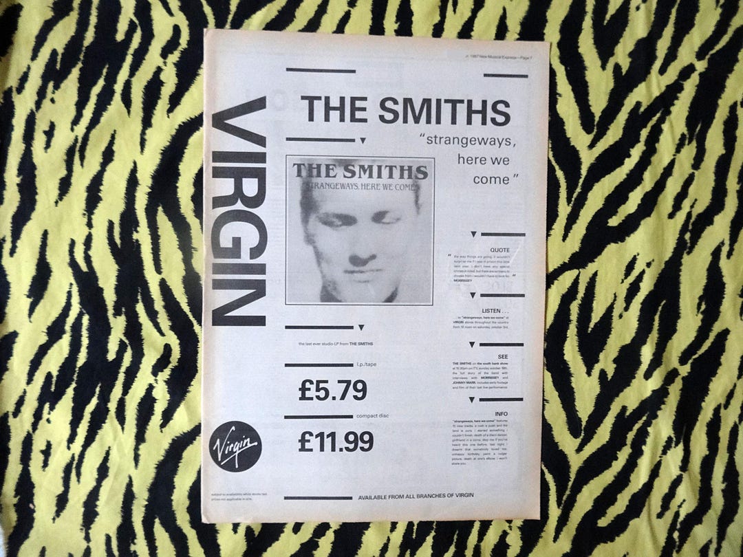 Original 1987 the Smiths Advert/poster, Rare Vintage 