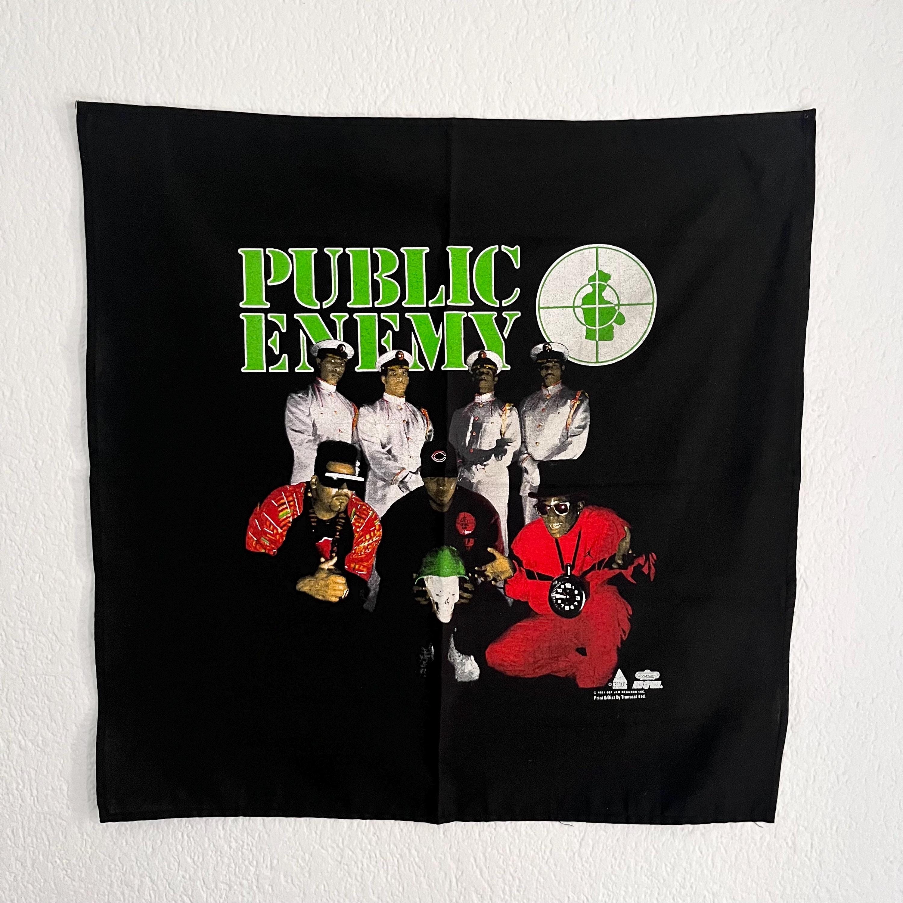 T-shirt Vintage Rap Public Enemy 1991 - Imprimé All Over, Taille XL, Noir - Très Bon état Occasion