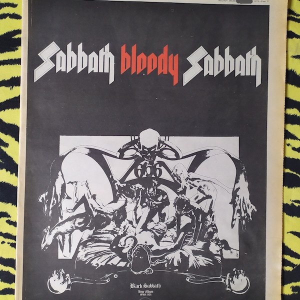 Anuncio/Cartel original de Black Sabbath de 1973, Póster vintage raro, Rock "Sabbath Bloody Sabbath", Hard rock Heavy metal, Impresión de papel vintage