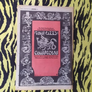 Original 1980 Thin Lizzy Advert/Poster, Rare Vintage Poster, Thin Lizzy &quot;Chinatown&quot; LP Rock Poster, Hard rock Heavy Phil Lynott