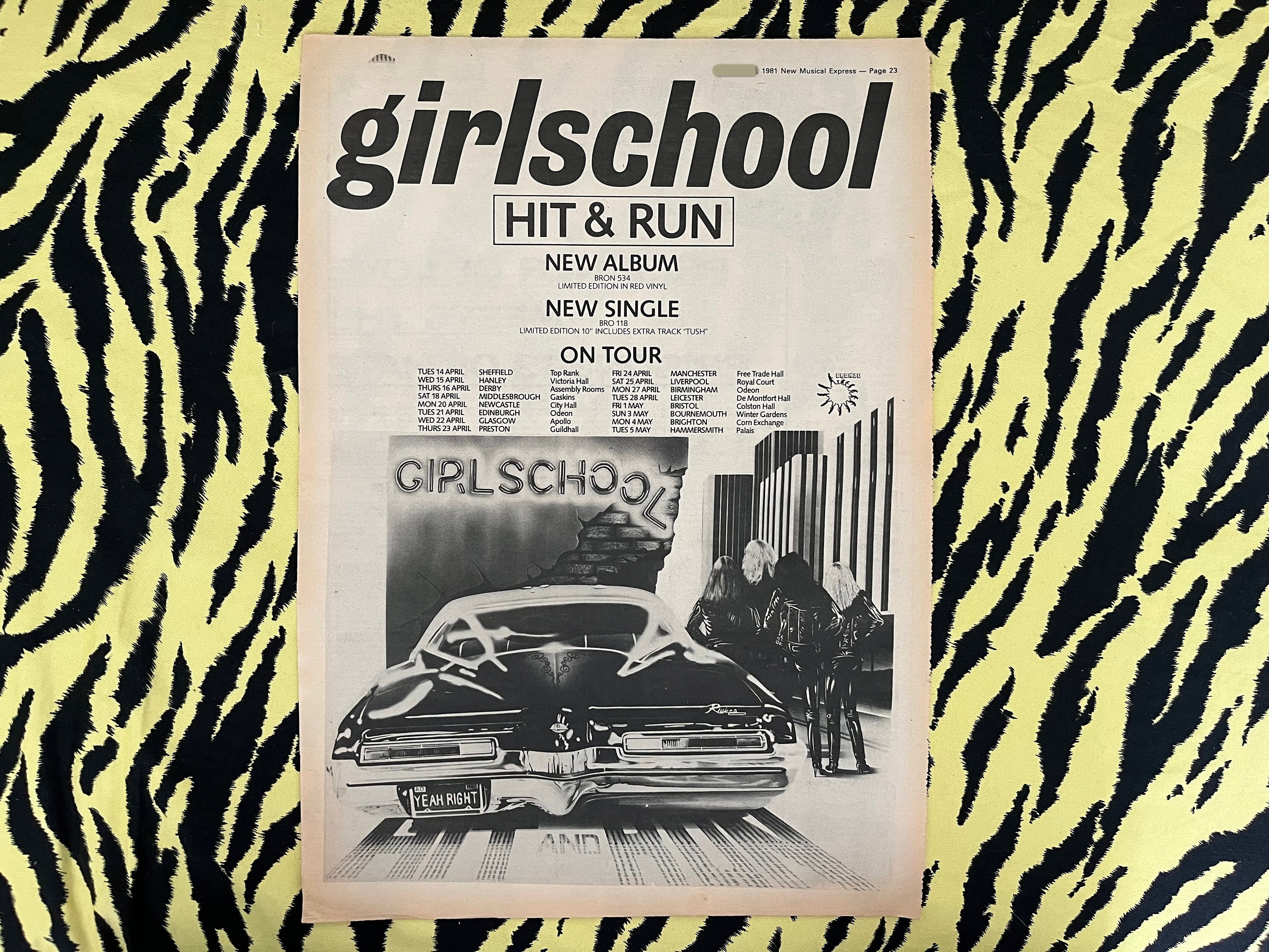 Original 1981 Girlschool Tour Advert/poster, Rare Vintage