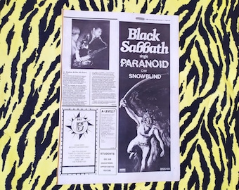 Anuncio/Cartel original de Black Sabbath de 1980, Póster vintage raro, Rock "Paranoid", Hard rock Heavy metal, Impresión de papel vintage Ozzy Osbourne