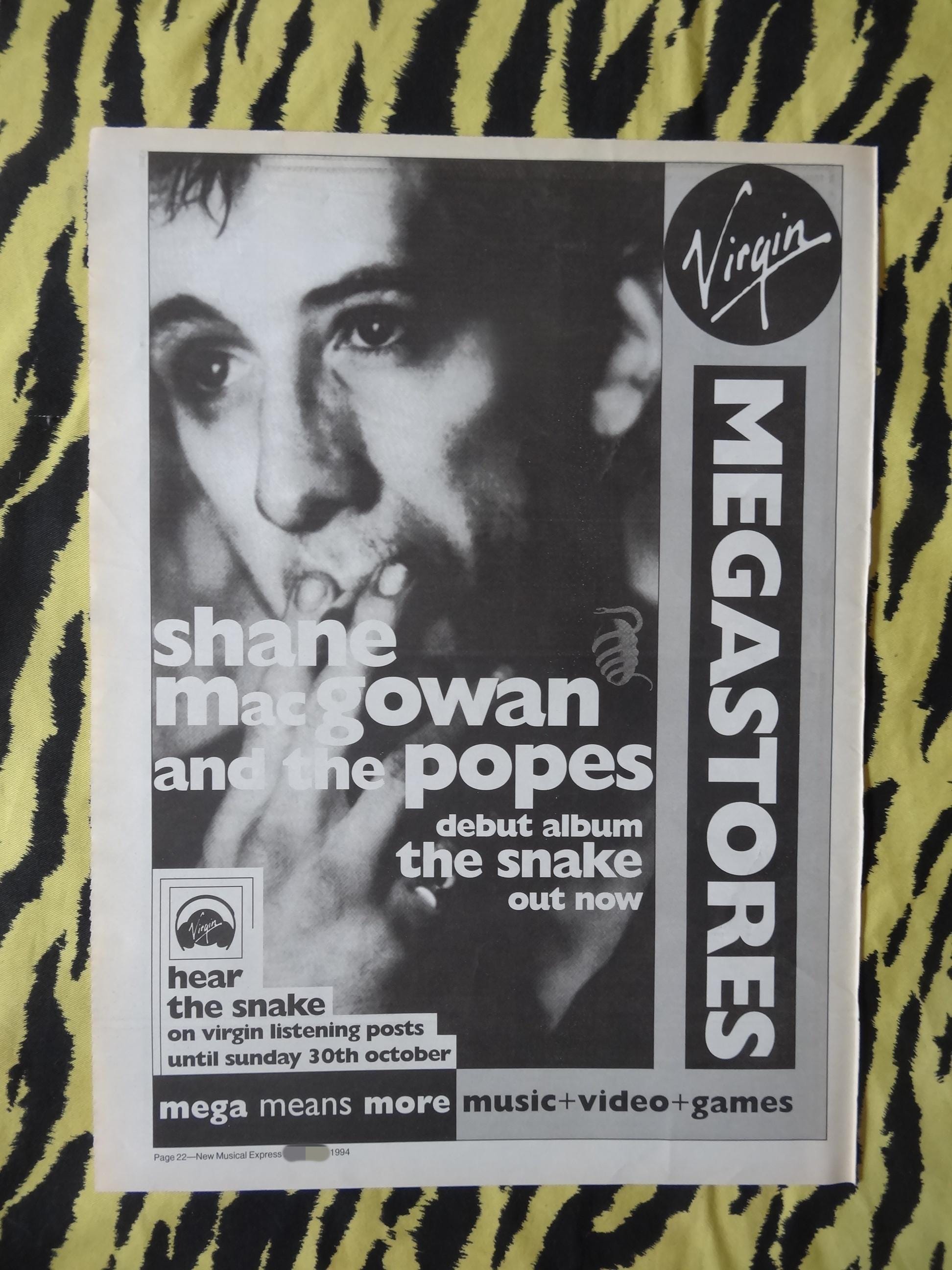 Original 1994 Shane Macgowan and the Popes Advert/poster, Rare