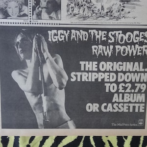 Original 1980 Iggy Pop and The Stooges Advert/Poster, Rare Vintage Poster, Iggy Pop LP &quot; Raw Power&quot; Rock Poster Punk, new wave, Vintage