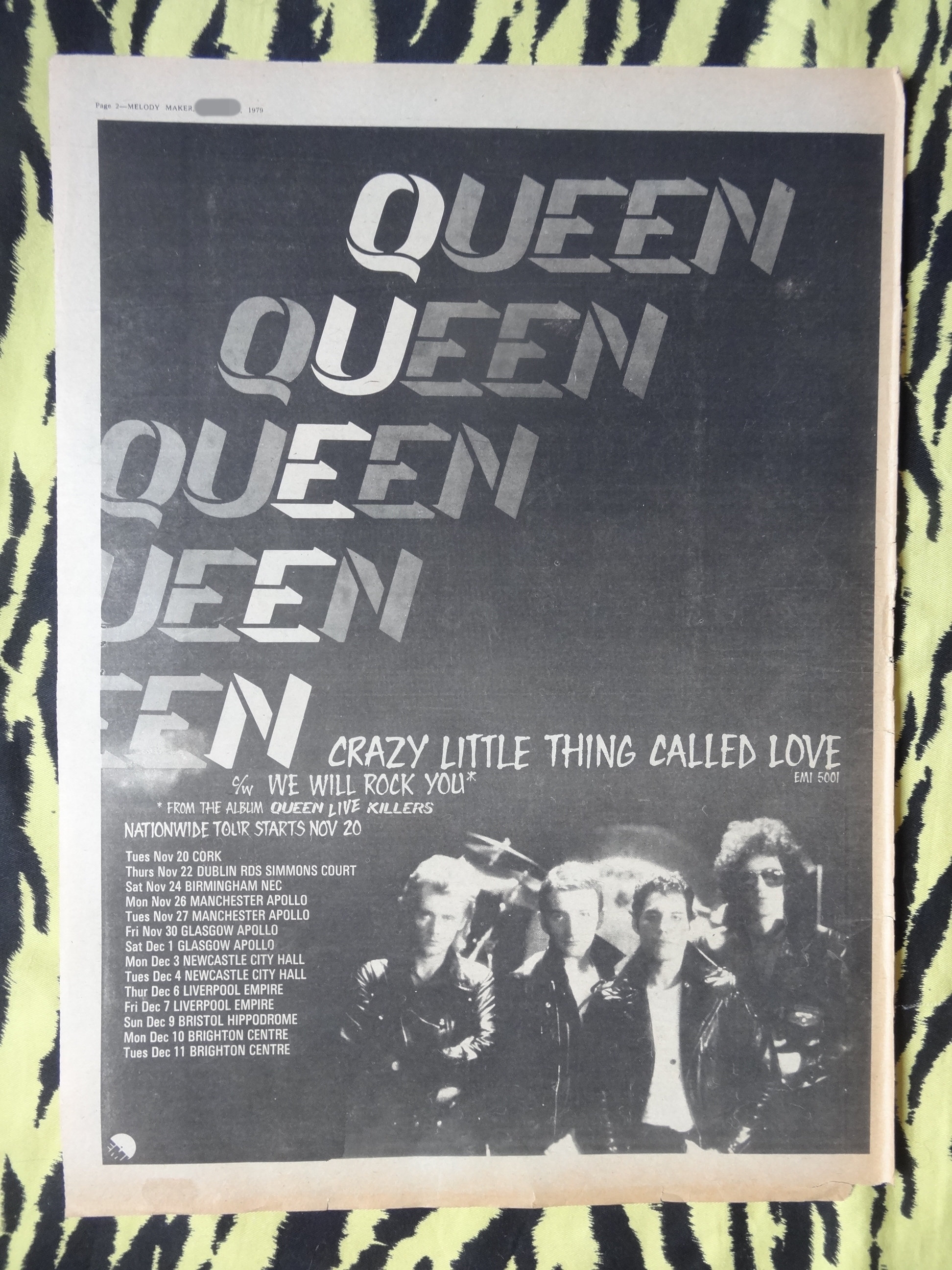 Original 1979 Queen on Tour Advert/poster, Rare Vintage Poster