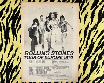 Original 1976 Rolling Stones Tour Advert Poster, Rare Vintage