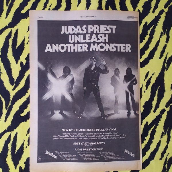 Anuncio/póster original de la gira de Judas Priest de 1979, póster vintage raro, póster de roca "Nuevo single" Rainbow Rob Halford, hard rock heavy metal