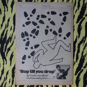 Original 1979 Ry Cooder Werbung/Poster Seltenes Vintage Plakat "Bop Till You Drop" LP Plakat, Eric Clapton Rolling Stones Van Morrison Neil Young