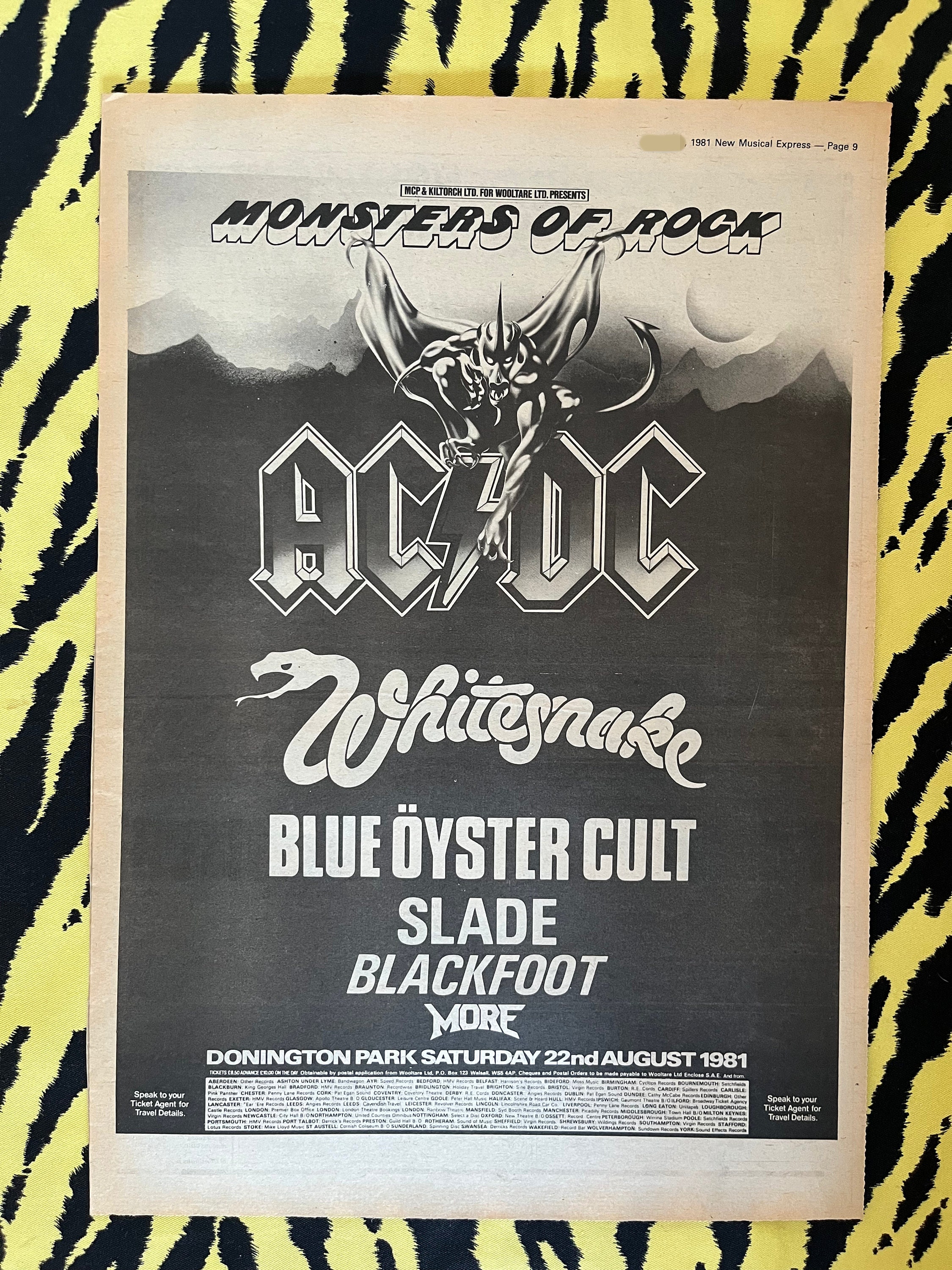 Original 1981 Monsters of Rock Advert/poster, Rare Vintage Poster