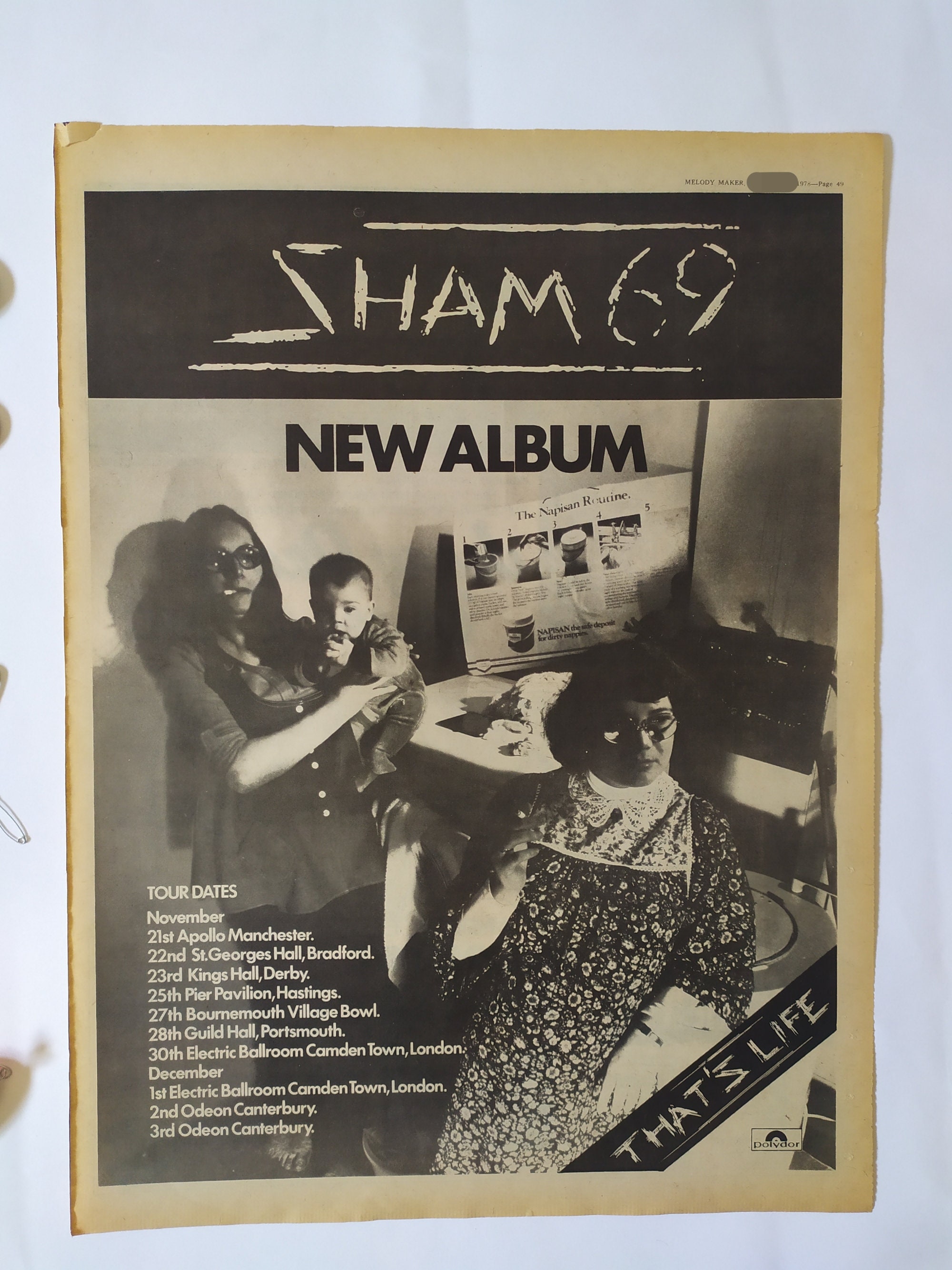 ポスター付き Sham 69 – That's Life LP パンク天国 Oi Original 1978 Sham 69 Advert/poster, Rare Vintage Poster Sham 69