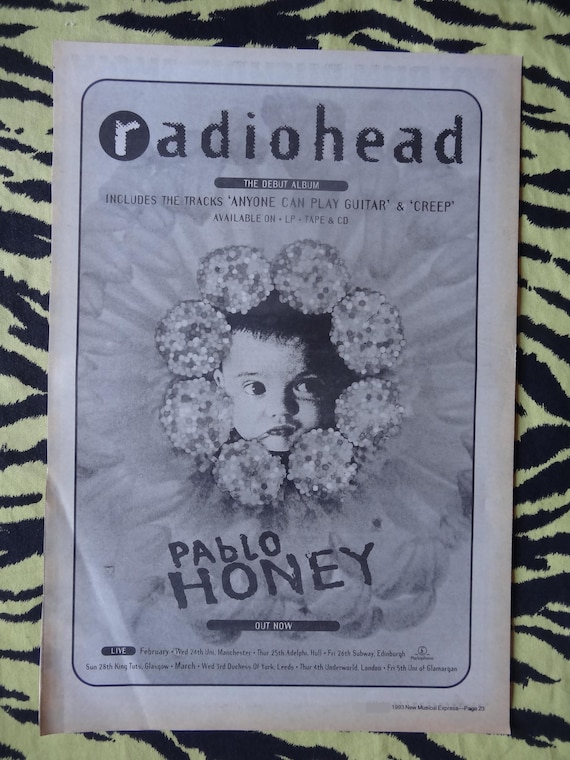Original 1993 Radiohead Tour Advert/poster, Rare Vintage Poster
