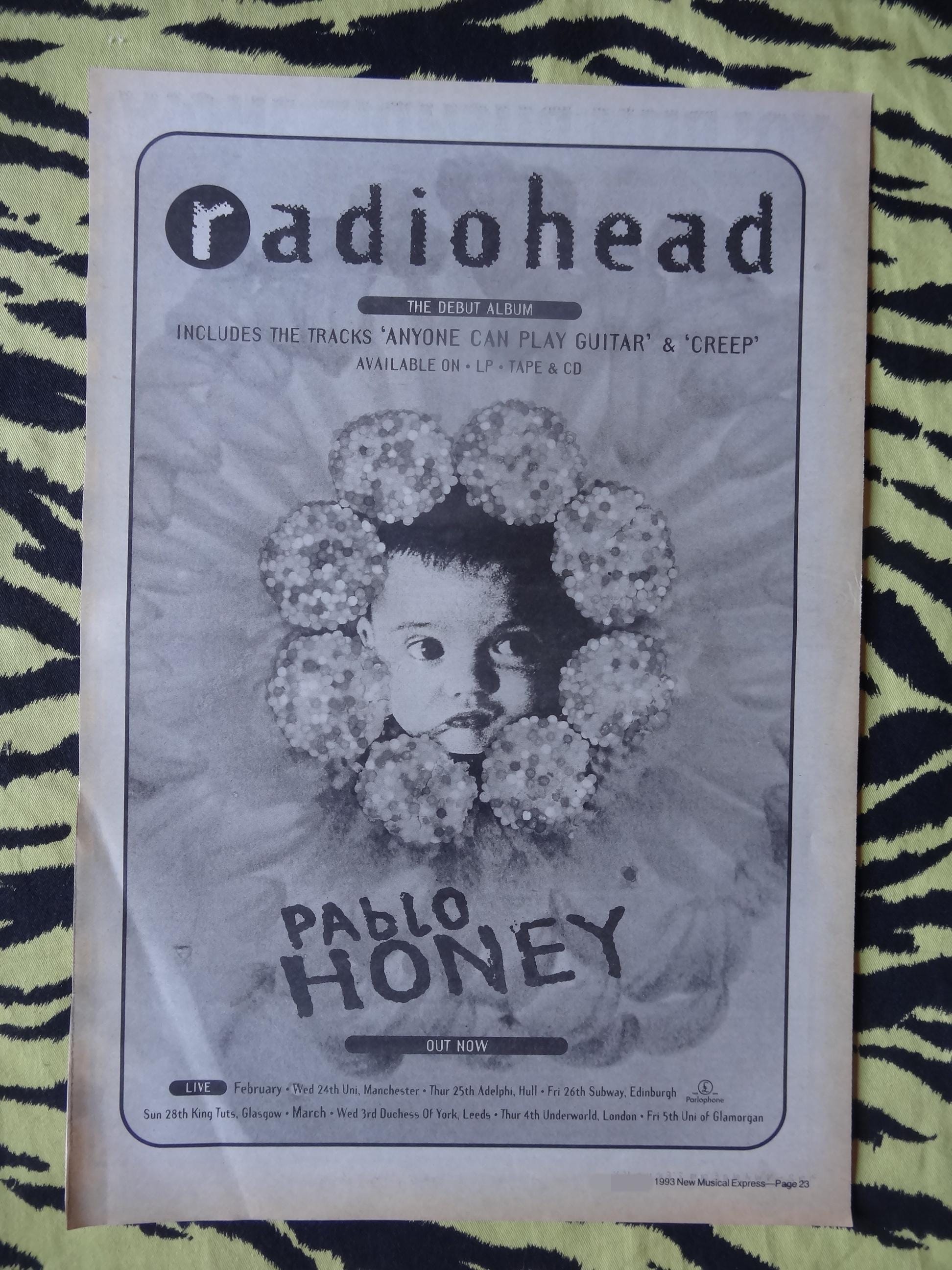 Original 1993 Radiohead Tour Advert/poster, Rare Vintage Poster