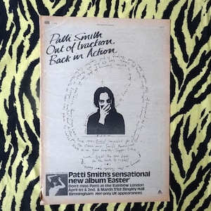 Original 1978 Patti Smith Advert/Poster, Rare Vintage Poster &quot;Easter On tour&quot; cbgb punk new wave Robert Mapplethorpe Lenny Kaye Television