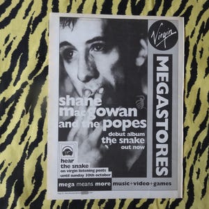 Pubblicità/manifesto originale del 1994 di Shane MacGowan And The Popes, raro poster vintage "The Snake" Rock, punk New Wave The Pogues NME