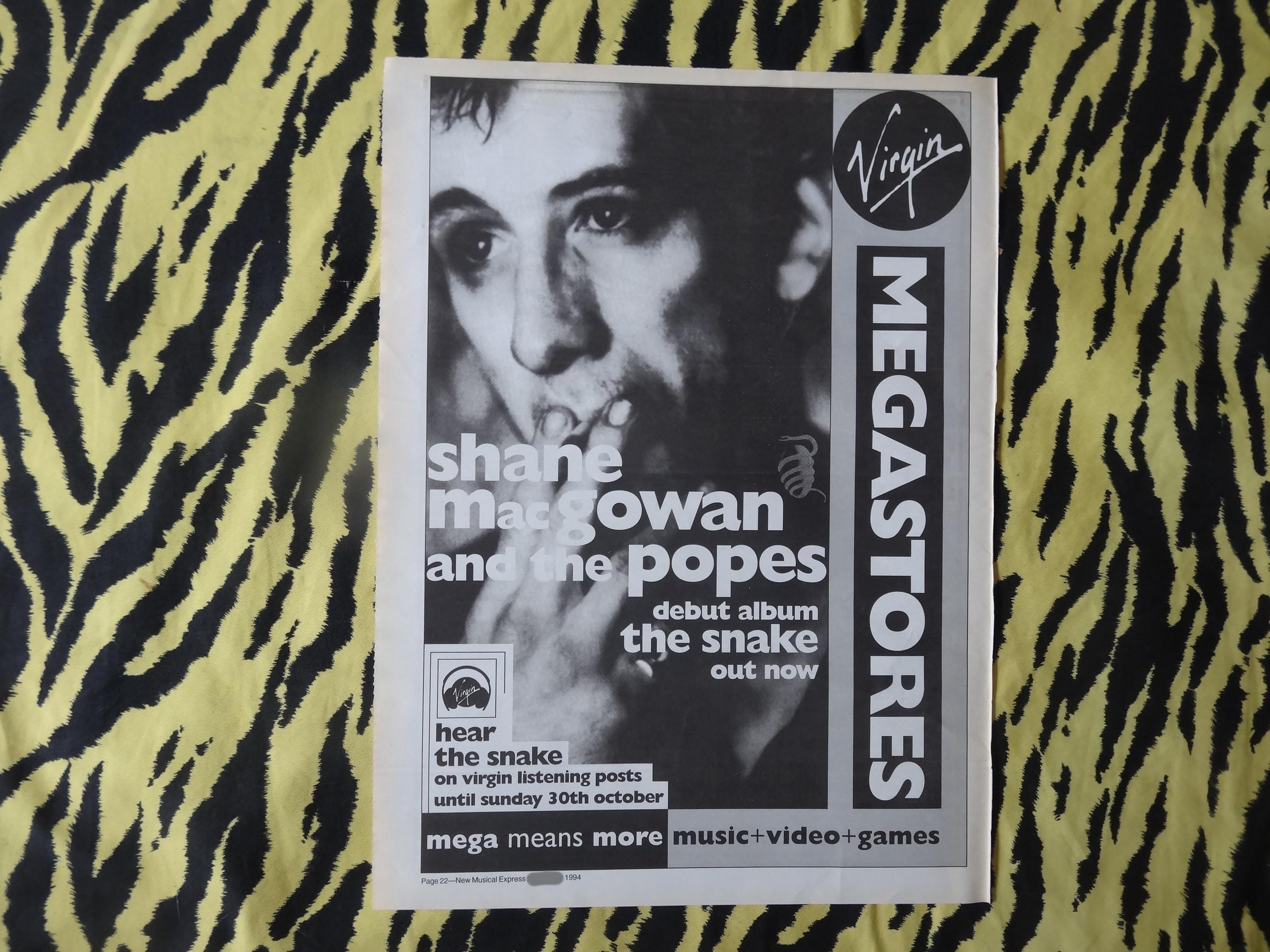 Original 1994 Shane Macgowan and the Popes Advert/poster, Rare