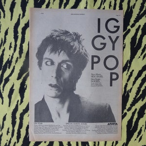 Original 1979 Iggy Pop On Tour Advert/Poster, Rare Vintage Poster, Iggy Pop LP &quot; New Values&quot; Rock Poster Punk, new wave, Vintage Stooges