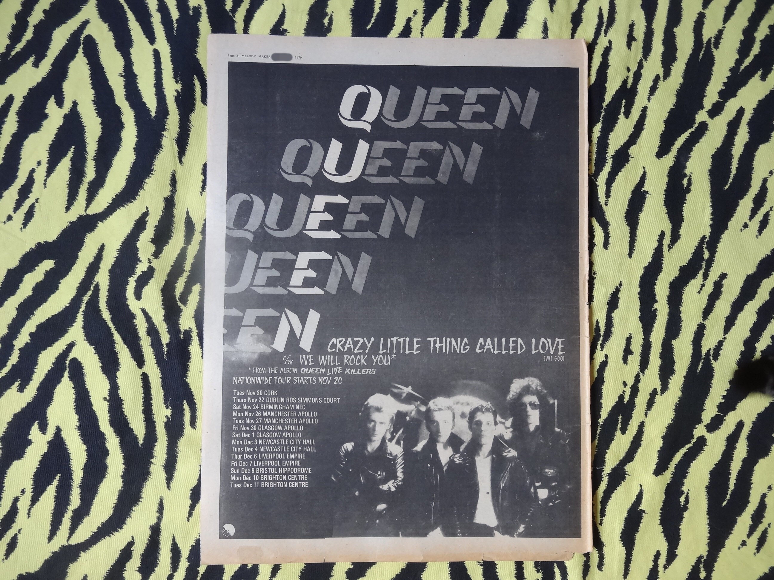 Original 1979 Queen On Tour Advert/Poster, Rare Vintage Poster, Queen "Killers" Rock Poster, Punk, Freddie Mercury, Vintage Paper Print