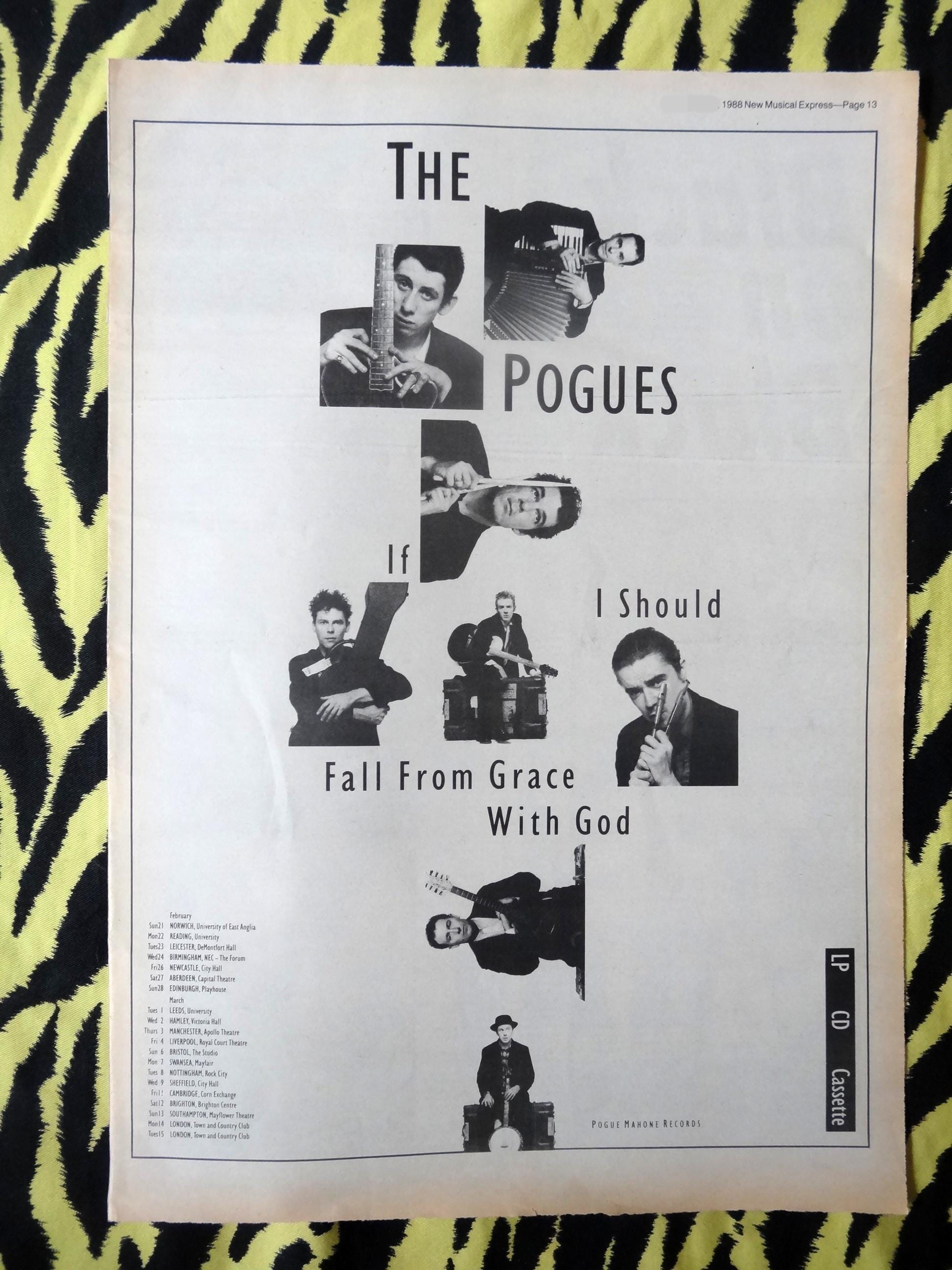 Original 1988 the Pogues Tour Advert/poster, Rare Vintage