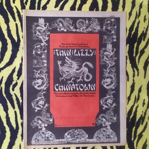 Original 1980 Thin Lizzy Advert/Poster, Rare Vintage Poster, Thin Lizzy &quot;Chinatown&quot; LP Rock Poster, Hard rock Heavy Phil Lynott