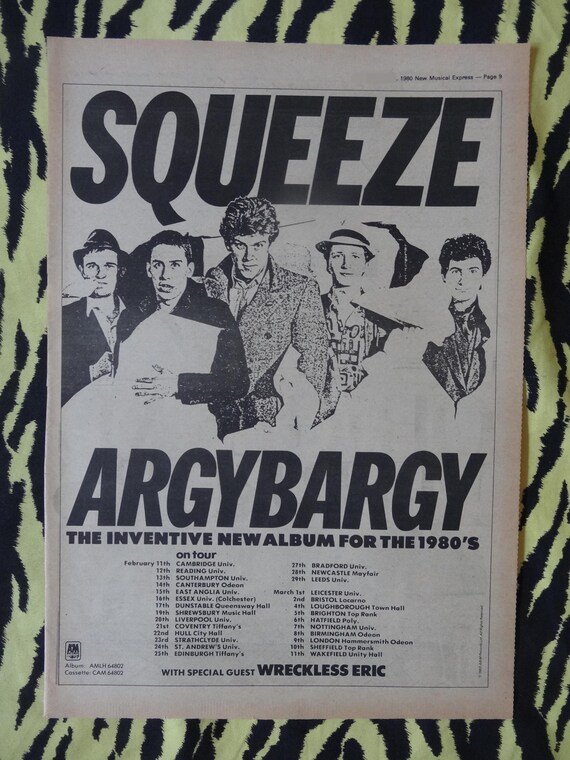 Original 1980 Squeeze Tour Advert/poster, Rare Vintage Poster