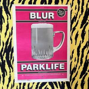Original 1994 Blur Advert/Poster, Rare Vintage Poster &quot;Parklife&quot; Poster Damon Albarn, Graham Coxon shoegaze Britpop Gorillaz