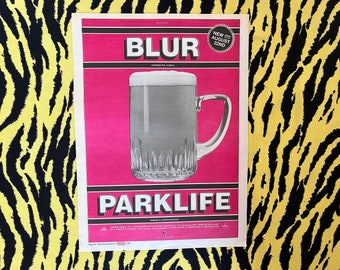 Original 1994 Blur Advert/Poster, Rare Vintage Poster "Parklife" Damon Albarn, Graham Coxon shoegaze Britpop Gorillaz