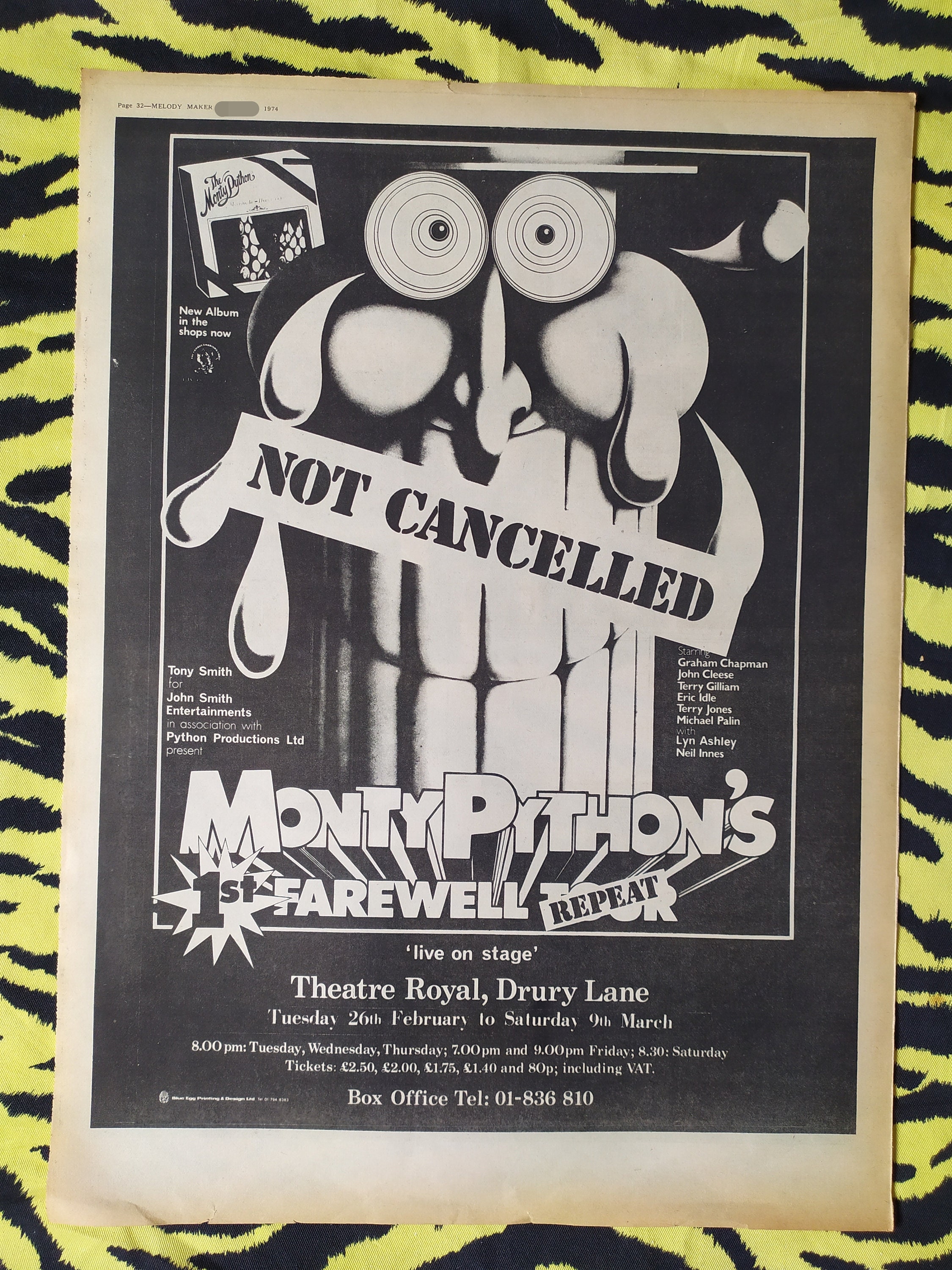 Original 1974 Monty Python's First Farewell Tour Advert