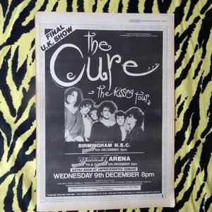 Original 1987 THE CURE Tour Advert/Poster, Rare Vintage Poster, &quot;The Kissing Tour&quot; Poster Vintage  Post Punk Gothic Robert Smith