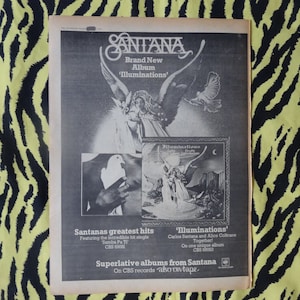 Original 1974 Santana Advert/Poster, Rare Vintage Poster, Santana &quot;Illuminations&quot; Rock Poster, Latin rock blues rock psychedelic rock