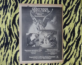 Original 1974 Santana Advert/Poster, Rare Vintage Poster, Santana "Illuminations" Rock Poster, Latin rock blues rock psychedelic rock
