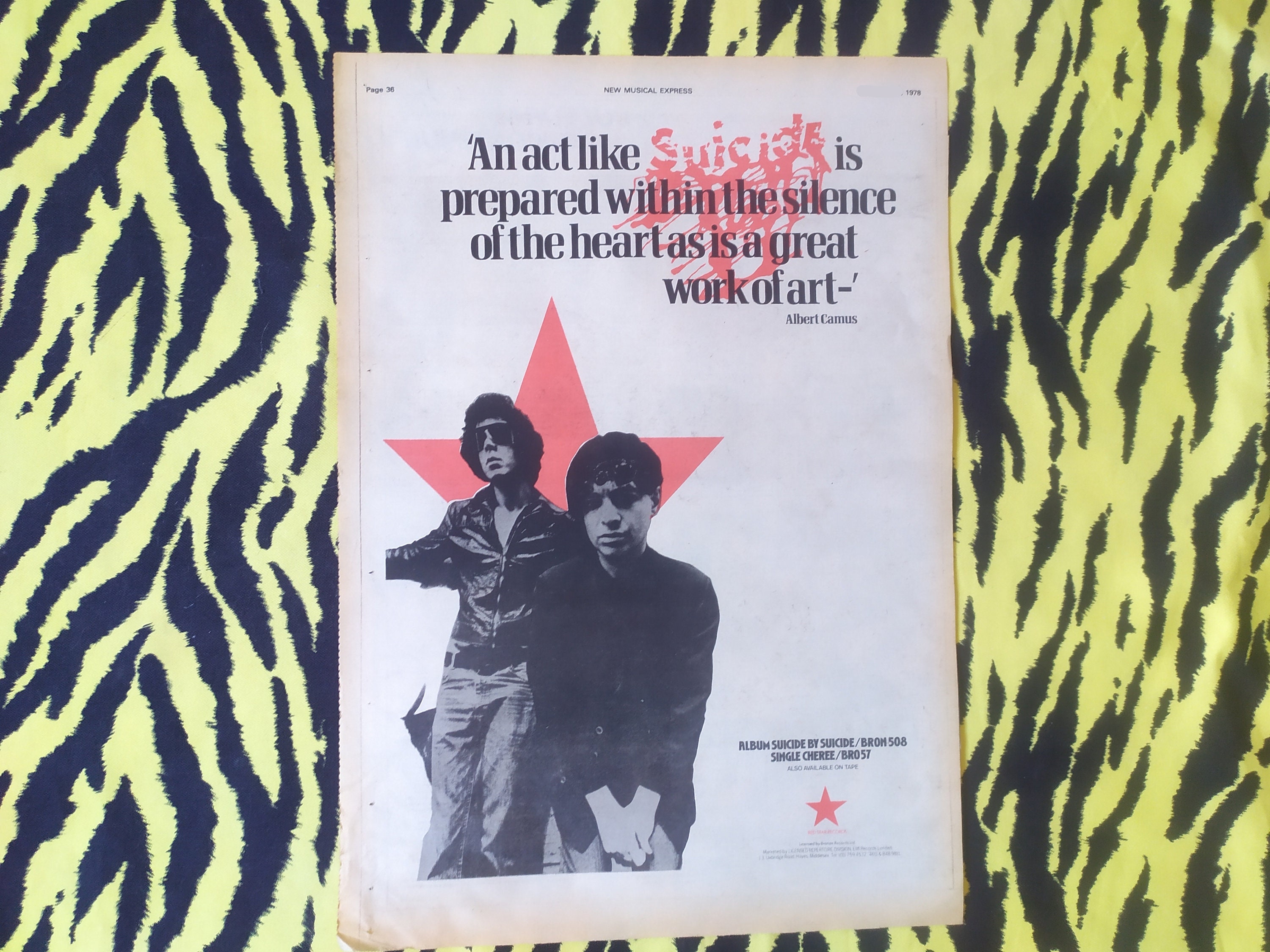Original 1978 Suicide Advert/poster, Rare Vintage Poster, New York