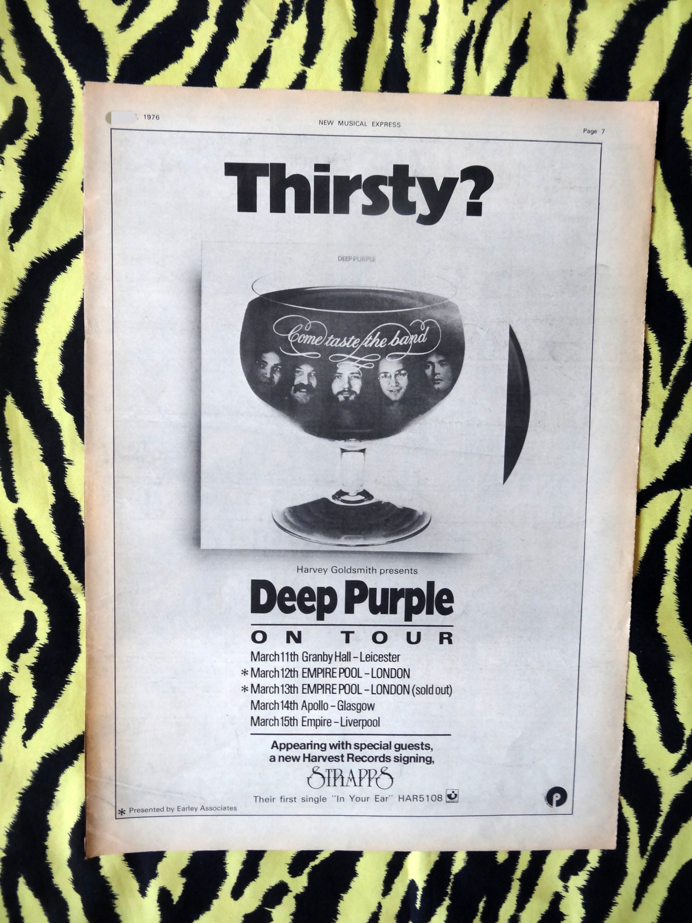 希少 Deep Purple ポスター ディープパープル Deep Purple ディープ・パープル/CT,USA 1974 Complete