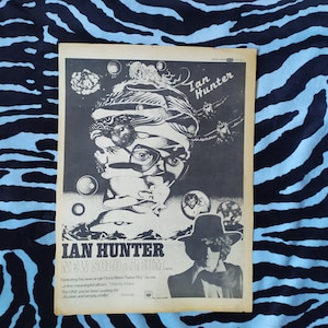Original 1975 Ian Hunter Advert/Poster, Rare Vintage Poster, &quot;Solo Album&quot; Rock Poster, Hard rock punk, Vintage Mott the Hoople