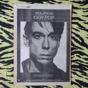 Original 1987 Iggy Pop On Tour Advert/Poster, Rare Vintage Poster, Iggy Pop LP &quot;Isolation&quot; Rock Poster Punk, new wave, Vintage Stooges